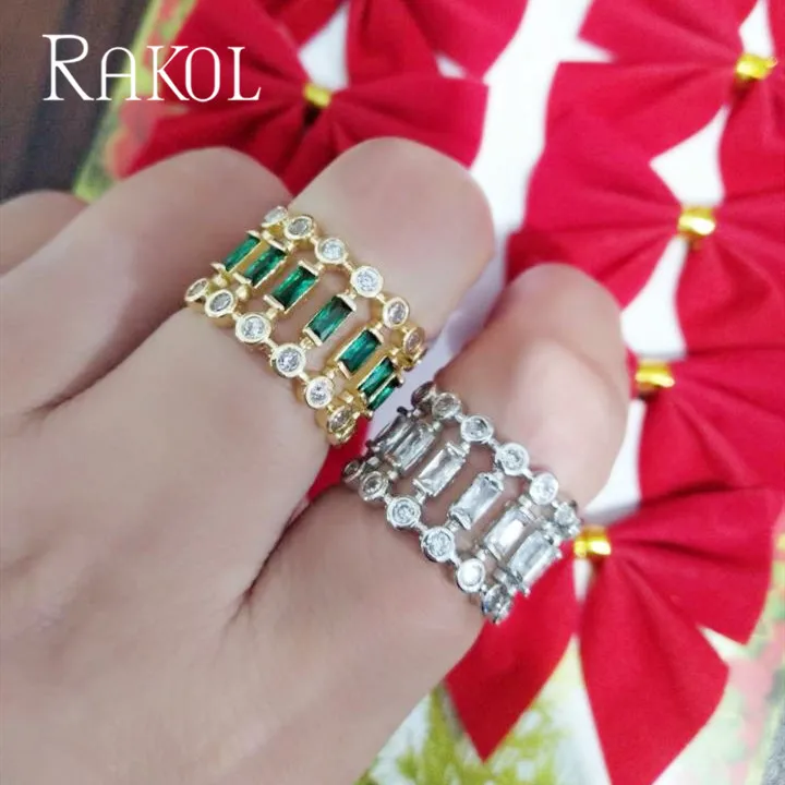 RAKOL зеленый квадрат кубический цирконий модное простое кольцо для женщин