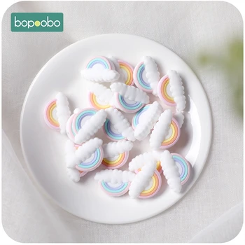 

Bopoobo 10pc Silicone Tiny Rod Beads BPA Free Baby Teether Rainbow Mini Cloud DIY Pacifier Chain Teething Rodent Baby Product