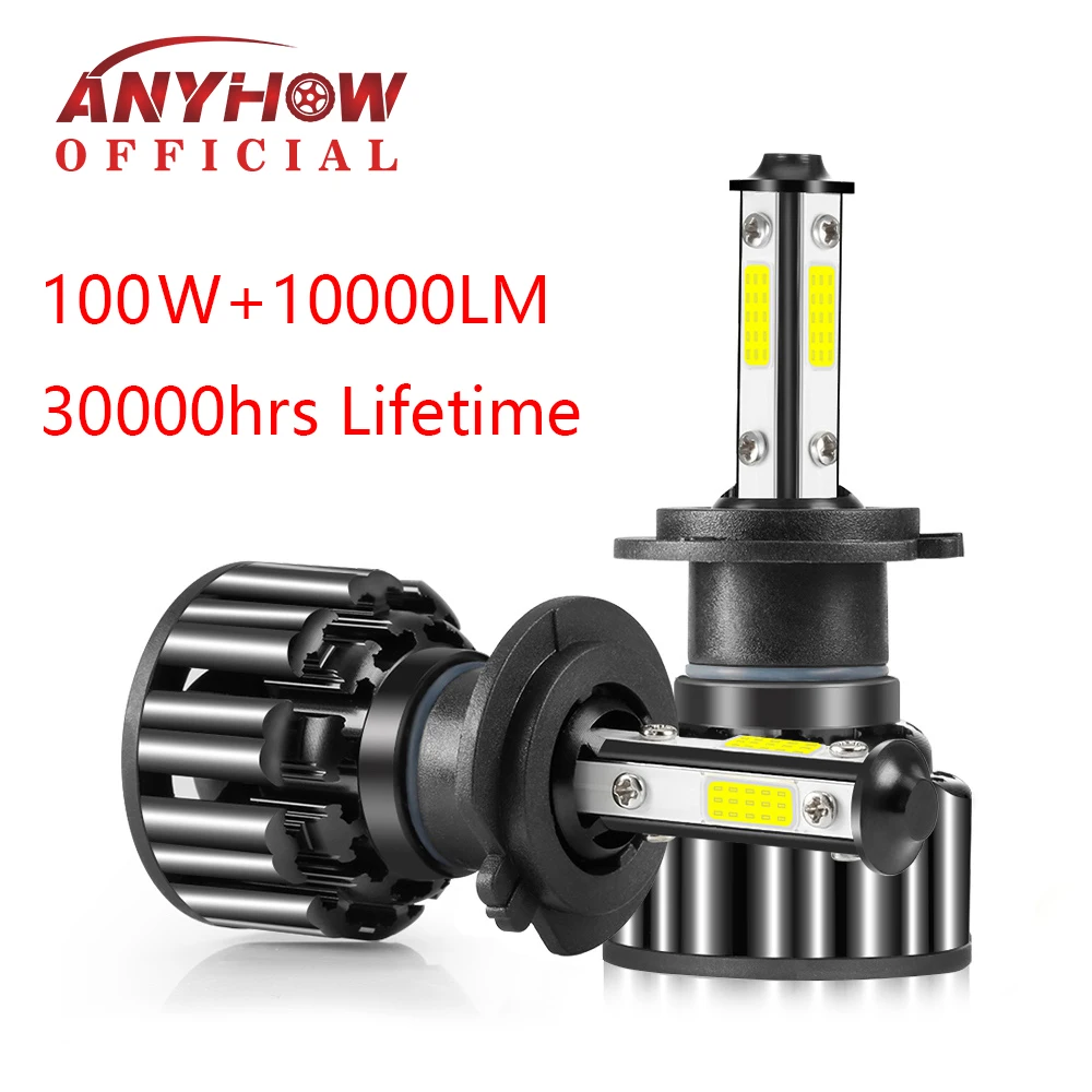Conduziu o Farol do Carro Lâmpada do Carro Led para o Farol Anyhow 4 Chips Laterais h4 H11 H13 9012 9007 9005 9006 6000 k Luzes Automático h7 100 w 10000lm