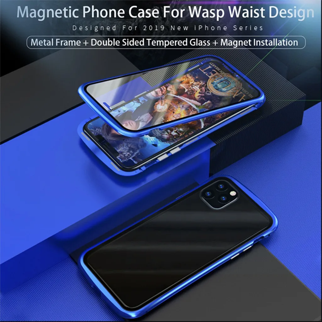 

For iPhone 11 Pro Max 6.5inch Magnetic Adsorption Metal Bumper Glass Case Cover