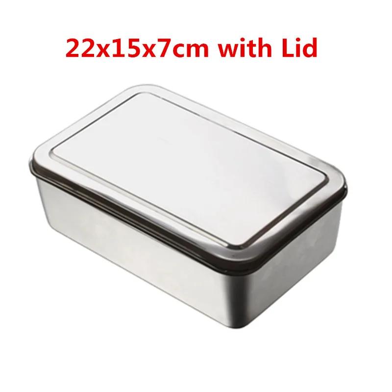22x15x7cm with Lid 0,8 мм прямоугольная Квадратная тарелка из нержавеющей стали, глубокий поднос, сковорода для рыбы на гриле, контейнер для барбекю, набор тарелок для хранения, Сервировочная тарелка - Цвет: 22x15x7cm with Lid