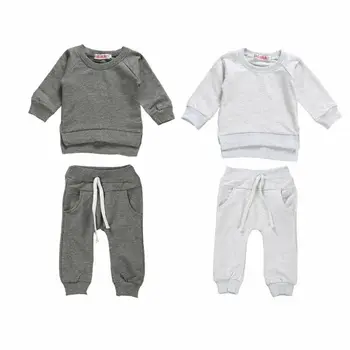 

0-18M Newborn Baby Boy Girl Long Sleeve Pullover Tops Long Pant 2PCS Outfits Warm Baby Clothes Set