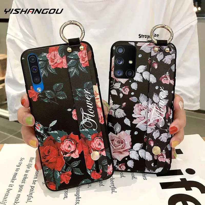 Мягкий силиконовый чехол с ремешком на запястье для Samsung A71 A51 A50 A70 A30s A50s A30 A20