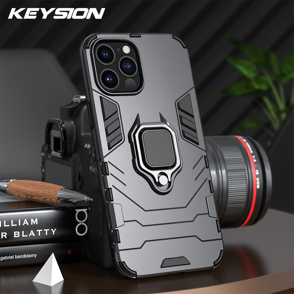 KEYSION Shockproof Armor Case for iPhone 13 Pro Max 12 11 Pro Ring Stand Back Cover for iPhone 13 Mini XS XR 8 7 6 Plus SE 2020 best cases for iphone 13 pro max