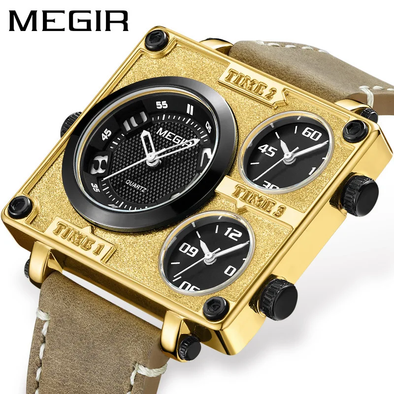 

Mei gainer megir MEN'S Table Square Multi-Time Zone Watch Sports Watch 2069