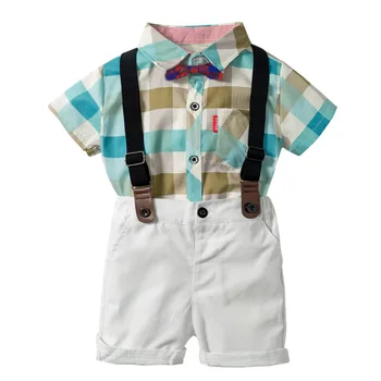 

Baby Boy Gentlemen 3pcs outfits Set 2020 Baby Clothes Cotton Plaid Short Sleeve Shirt+ Pants Bebes Suits 2 to 6 Years Old