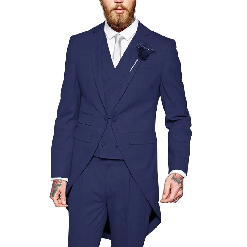 Официальные мужские костюмы из 3 предметов, фрак для свадьбы, двубортный жилет для жениха, большие и высокие мужские костюмы, деловой костюм для работы - Цвет: Navy Blue