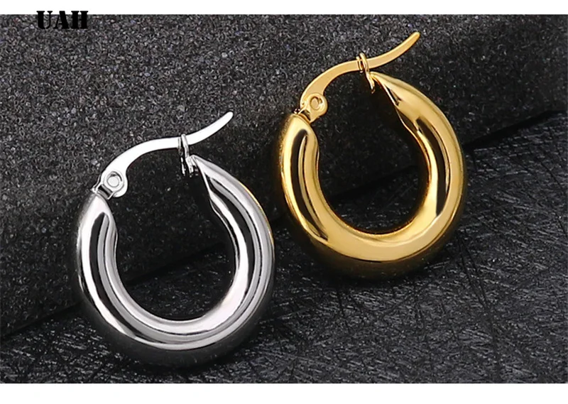 UAH Two-color Gold color Women Gift Sale Fashion Jewelry Stainless Steel Wives Round Fancy Hoop Earrings