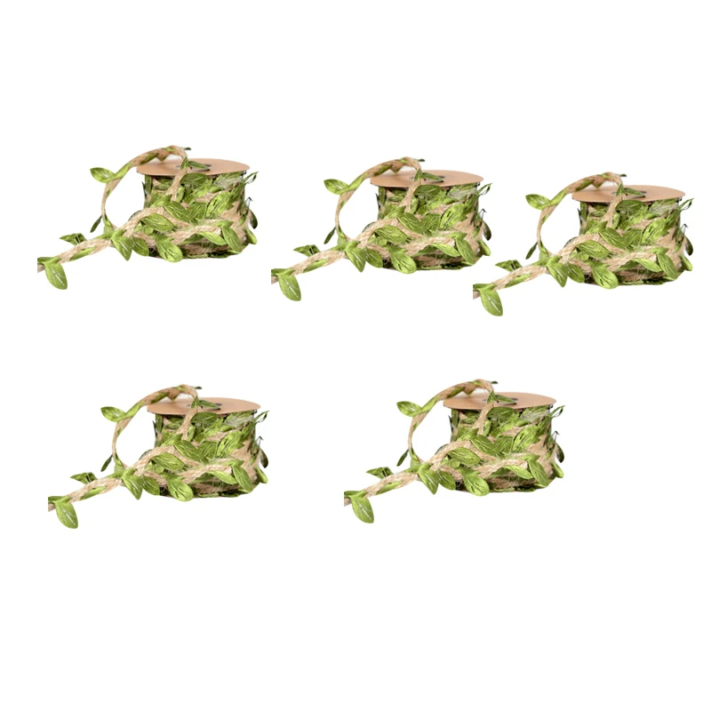 

5M/Roll Hemp Rope Green Leaves Decorated Rope Eco-Friendly Diy Wedding Party Home Fabric Woven Decorative Gift Packing String