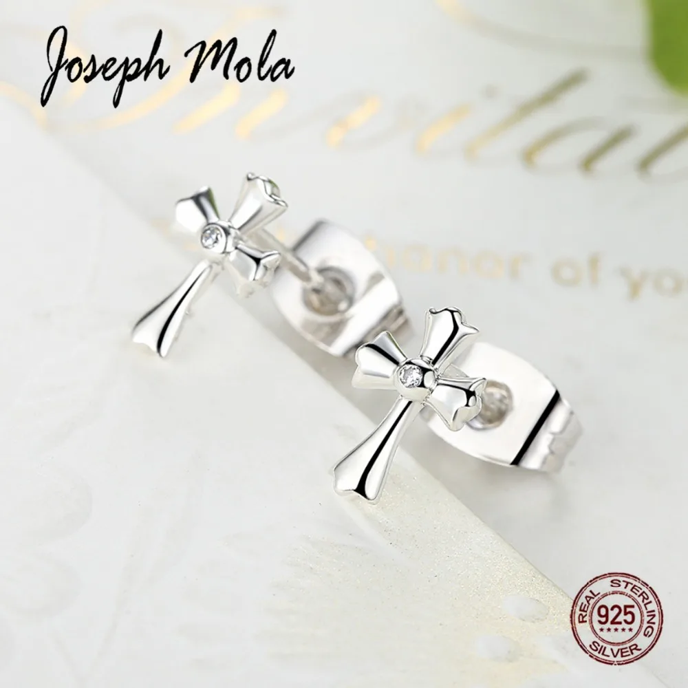 

Joseph Mola New Arrival 925 Sterling Silver Trendy Symbol of Faith Cross Stud Earrings Tiny For Women Party Gift Fine Jewelry