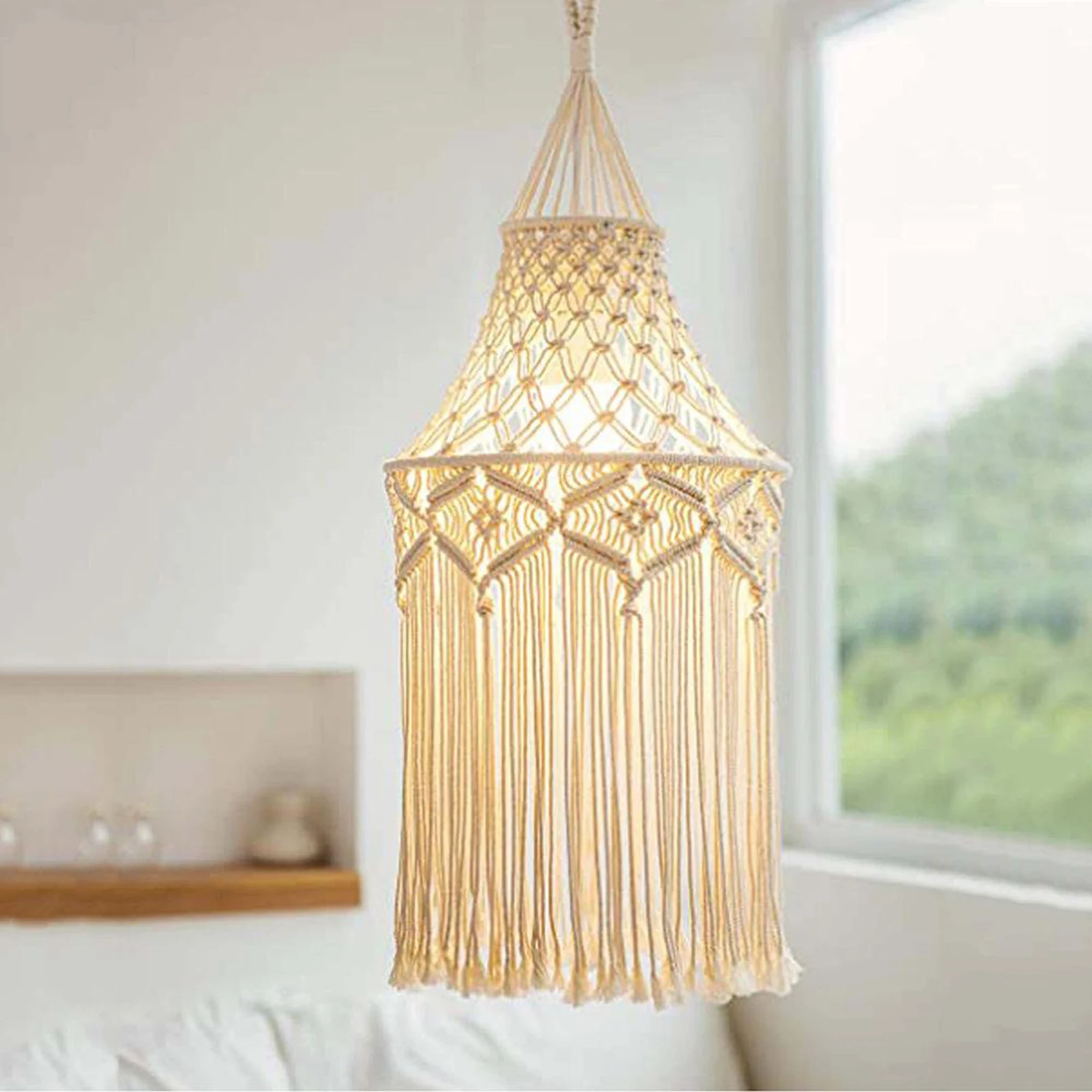 Handmade Macrame Light Shade Chandeliers Hanging Lamp Cover Boho Chic Decor