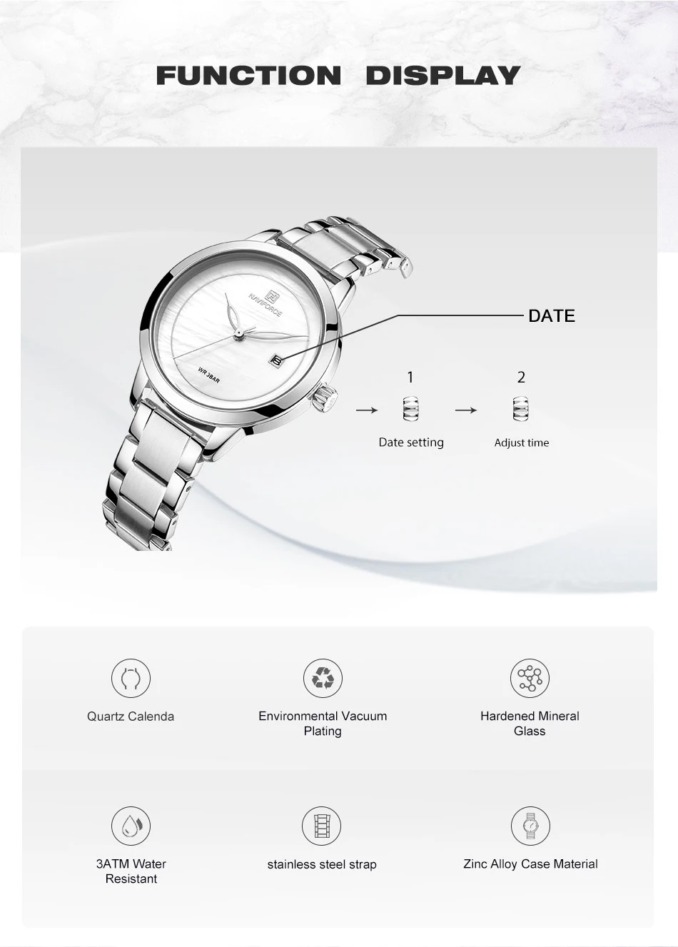 NAVIFORCE женские часы лучший бренд класса люкс Модные Простые Серебристые белые кварцевые часы для свиданий женские водонепроницаемые наручные часы женские часы