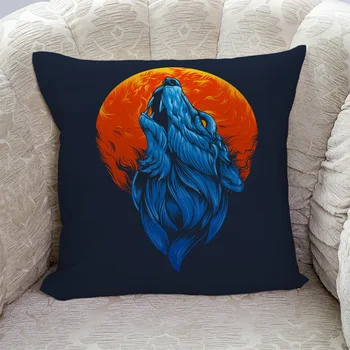 

Wolf Moon Blue Red Pillow Covers Cases Cushion Pillowcase Square Print