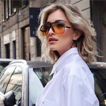 

New Oversized Frame Women Anti-Reflective Sunglasses Classic Retro Square Men Plastic Glasses Sun Glasses Semi Rimless Uv400