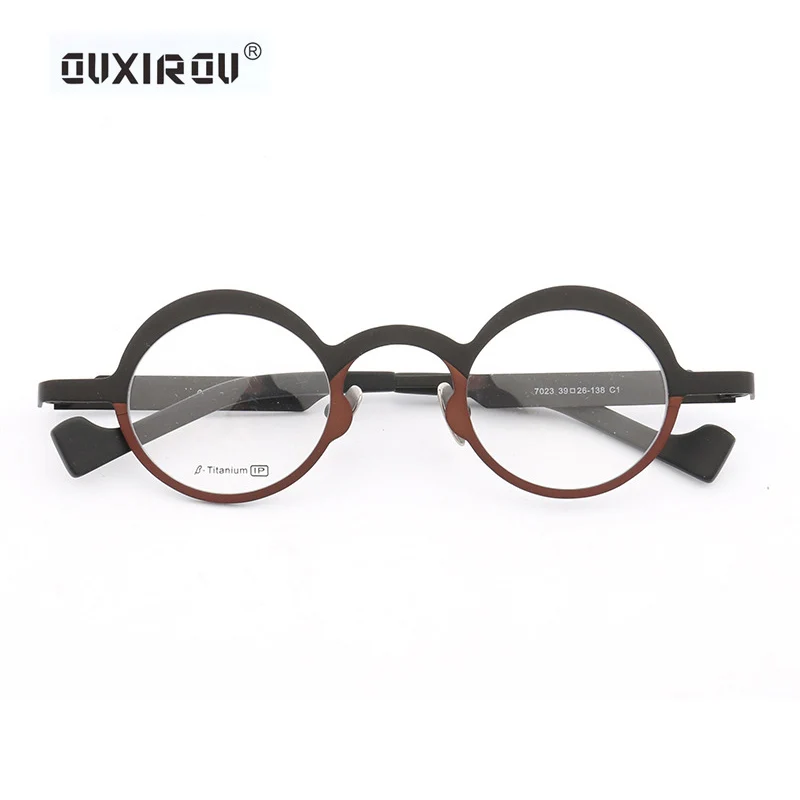 

Pure Titanium Eyeglass Frame Man Women Popular Small Round Optical Glasses Frame Male Spectacles Hand made Top Quality 7023