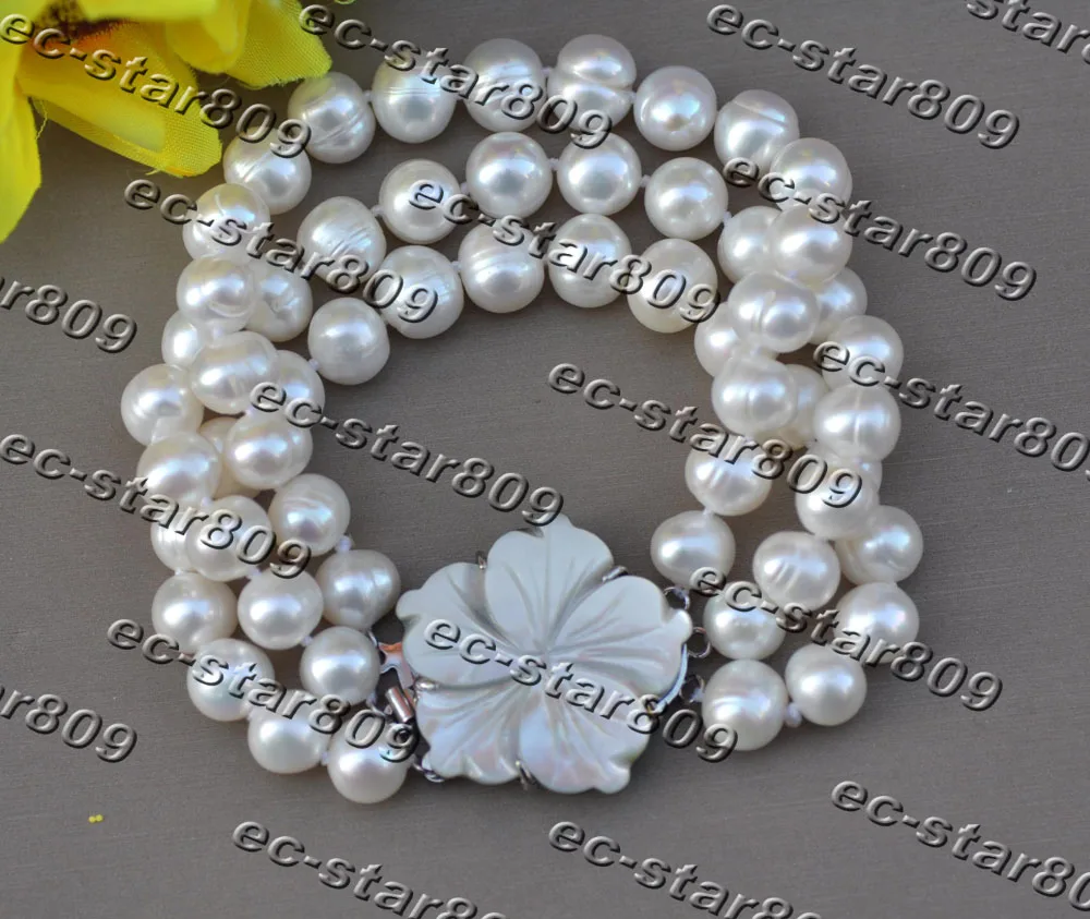 

Белый Круглый браслет из пресноводного жемчуга Z11523, 3 ряда, 8 дюймов, 10 мм