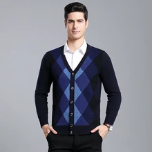 MACROSEA модный мужской вязаный свитер Argyle мужской кардиган контрастного цвета шерсть длинный рукав клетчатое зимнее пальто 9085