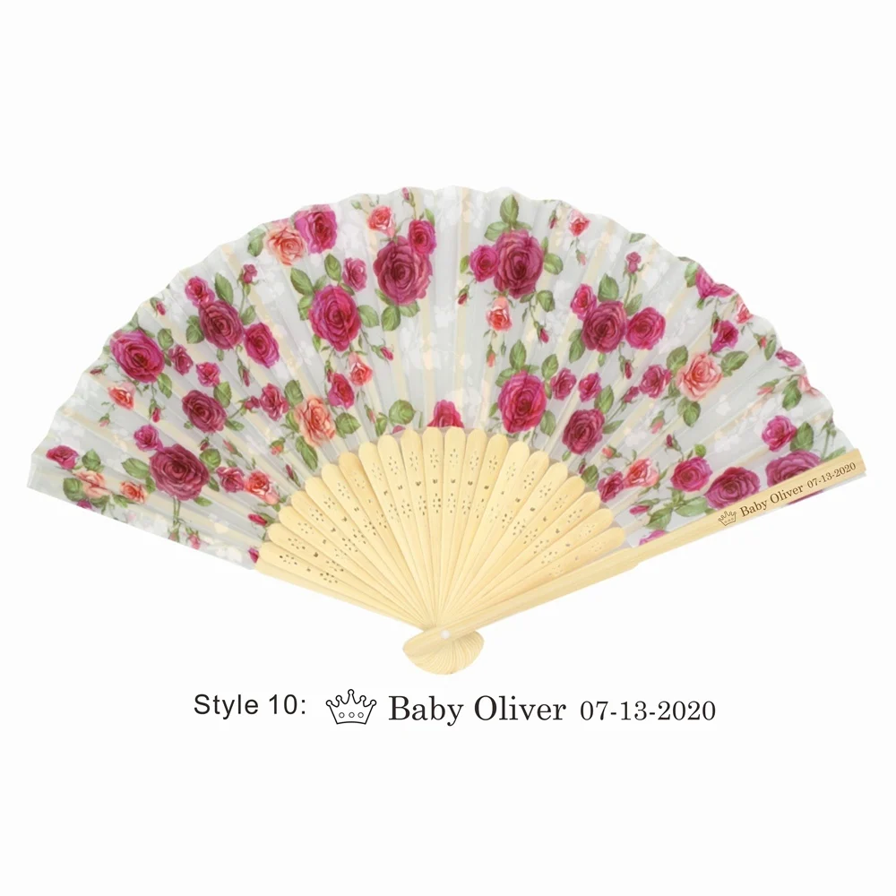 Style10 12/15/40Pcs Personalized Engraved Bamboo& Silk Ladies Fan Rose Flower Hand Folding Fans Outdoor Dancing Wedding Party Favor - Цвет: Style10