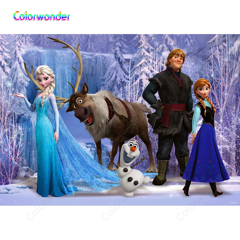 

Fairy Tale Ice World Princess Theme Party Photo Frozen Queen with Anna and Their Friends Trees with Snow Baby Shower Backdrops