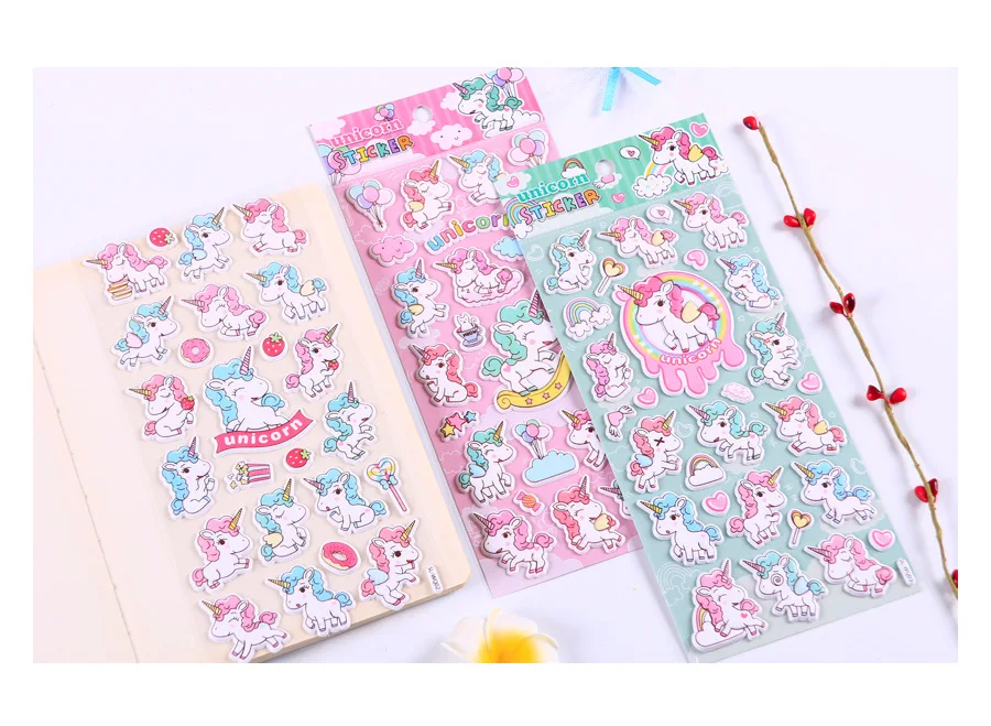 1pcs/lot Kawaii Stationery Stickers Unicorn foam Decorative Mobile Stickers Scrapbooking DIY Craft Stickers