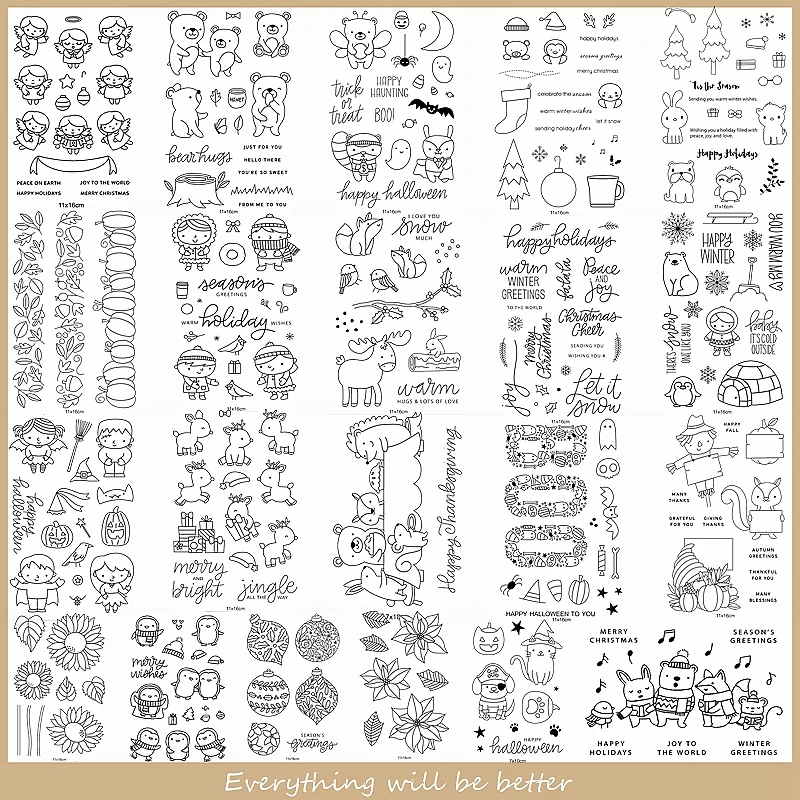 

Mix Animals Human Beer Deer Penguin Letter Tree Flower Clear Silicone Stamps Make Funny Cards Embossing Paper Hot Stencil 2020