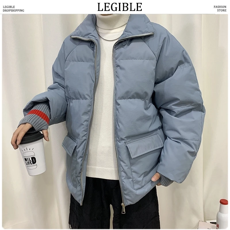 LEGIBLE, зимние мужские короткие толстые парки, куртка, Мужская мода, свободное теплое пальто, Мужская Уличная одежда, Корейская M-5XL, одноцветная одежда