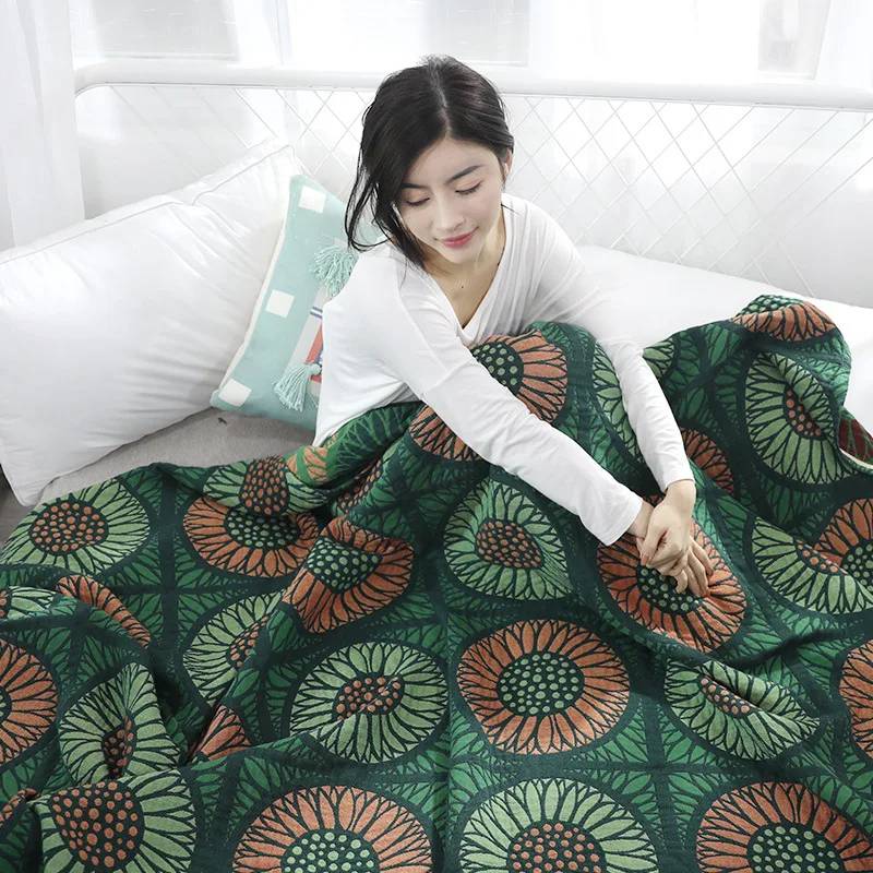 

Japanese Style Sunflower Pattern Blanket Single Double Size Blanket for Bed Cotton Art Cover Blanket 4 Layers Gauze Towel quilt