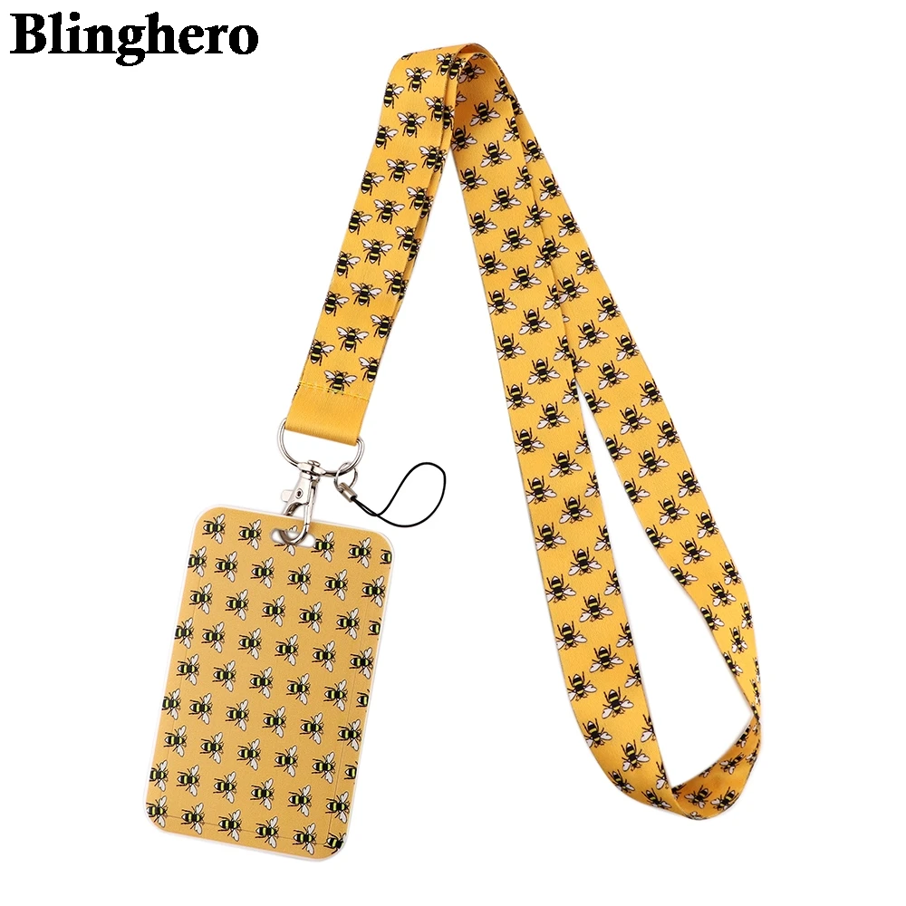Id Card Badge Holder Keychain Key Lanyard Phone Cute Bee Mobile