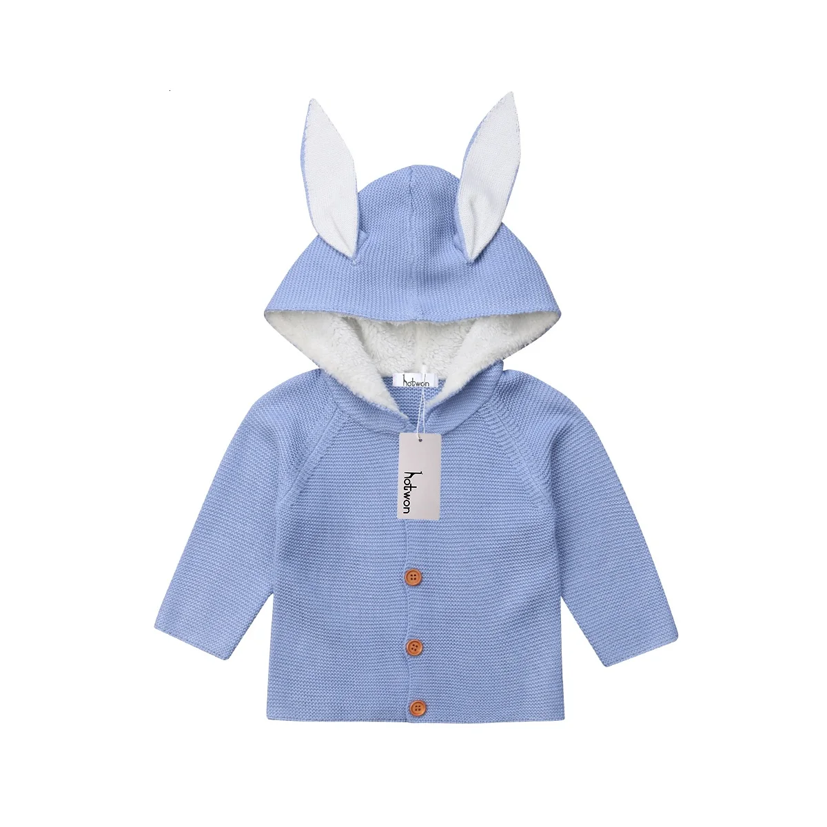 Детский свитер с ушками для новорожденных; одежда для маленьких девочек и мальчиков; милое вязаное пальто с длинными рукавами; верхняя одежда; костюм на весну-осень - Цвет: Небесно-голубой