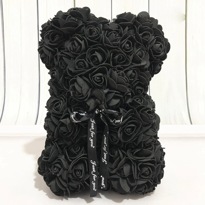Розовый медведь 25 см с подарочной коробкой подарок на день Святого Валентина, искусственные цветы Роза плюшевого мишки, мыльный цветок для свадебного украшения дома - Цвет: Black