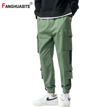 

Men's Hip-Hop Cargo Pants Spring New Comfortable Multi-Pocket Ribbon Solid Color Ankle-Length Pants 2020 Loose Harem Pants DS660