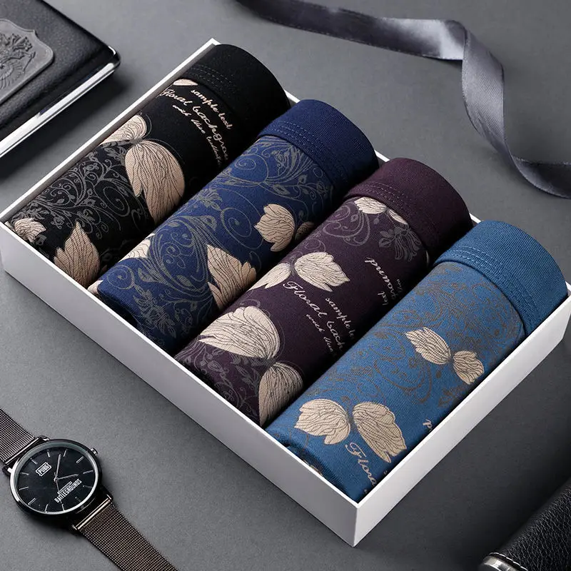 Hot 4pc/Lot Underwear Men Cotton Boxer Homme Brand Underpants Male Panties Breathbale Shorts U Convex Pouch Plus Size L-4XL | Мужская