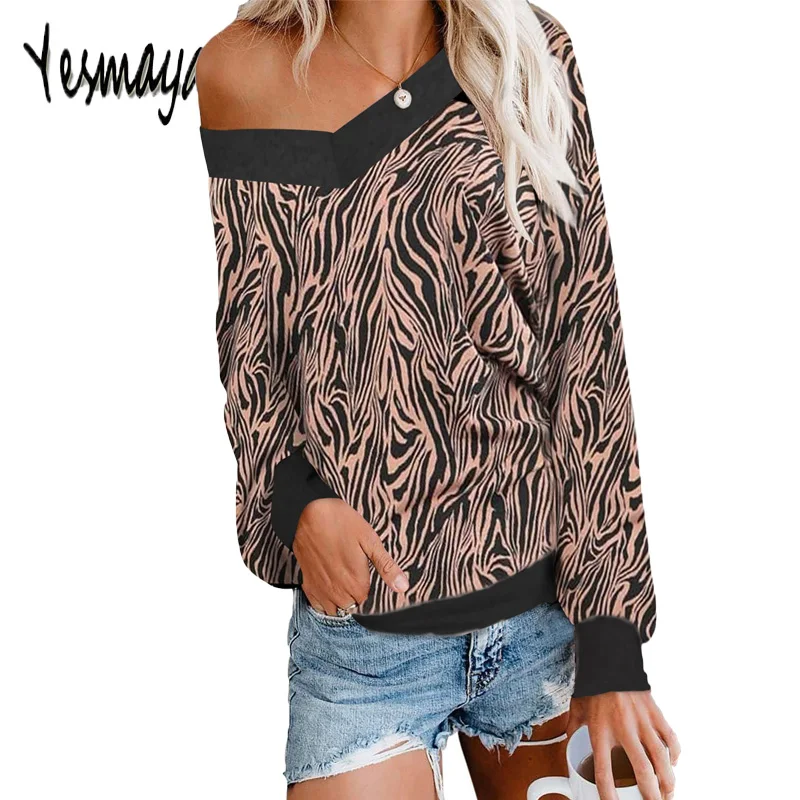 

Hoodies Women Sweatshirts Plus Size Pullover Tops Shirts Femme Long Sleeve Sexy Off Shoulder Leopard Print Sweatshirt Women 2019