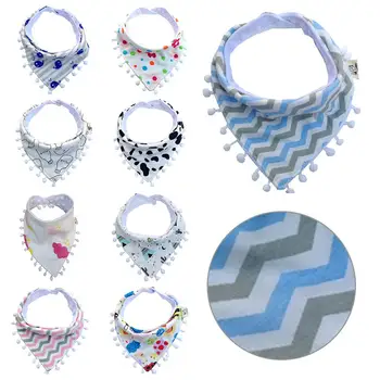 

Print Coral Fleece Bib Baby Triangular Towel Tassel Hair Ball Bib Water Absorbing Scarf