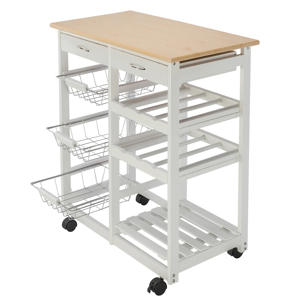 Fch Moveable Kitchen Cart With Two Drawers Wine Racks Three Fch Moveable Kitchen Cart With Two