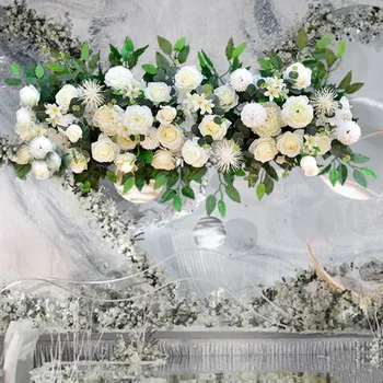 

50/100cm DIY Romantic Wedding Silk Peonies Rose Flower Wall Arrangement Supplies Artificial Row Decor Iron Arch Backdrop