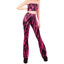 Комплект из двух предметов, с высокой талией, с принтом, расклешенные штаны, сексуальные брюки, комплект, модные женские топы бандо, для ночного клуба, шоу, костюм, сексуальная одежда