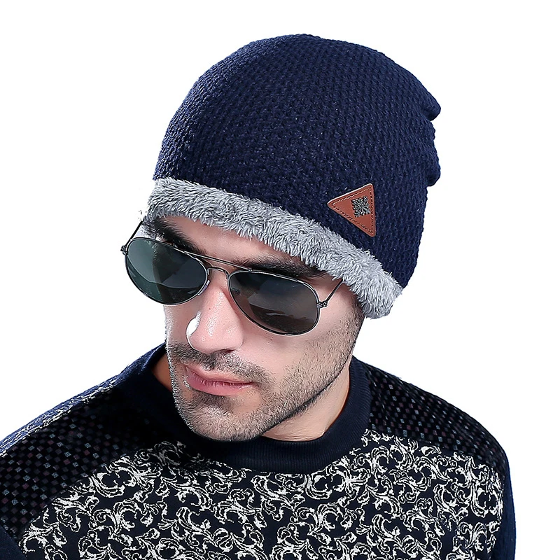 CHSDCSI бархат Skullies толстая и теплая шапка мужская зимняя шляпа вязаная шапка Лыжная шапочка Мягкая шапка вязаные шапки темно-синие черные шапки