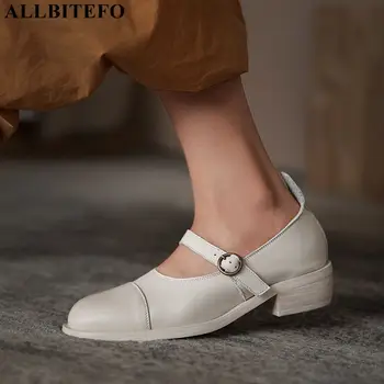 

ALLBITEFO Waterproof platform shoes genuine leather women high heel shoes fashion leisure women heels shoes high heels