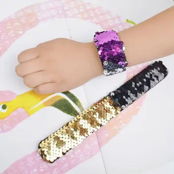 

17 17 Pcs Magic Sequins Bracelets 2 Colors Sequin Reversible Glitter Slap Bracelets Charms Wristband Kids Little Birthday Party