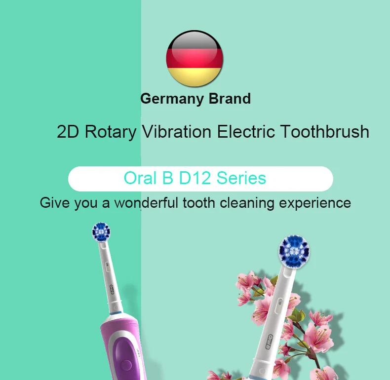 فرشاة أسنان كهربائية دوارة ثنائية الأبعاد من أورال بي ، تنظيف يومي ، بشحن استقرائي قابل لإعادة الشحن 110-240 فولت ، رأس فرشاة أسنان