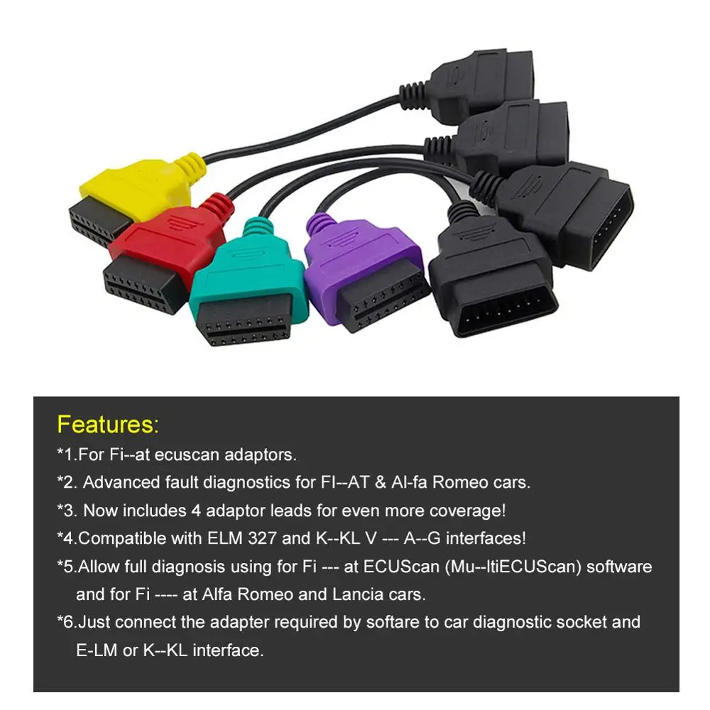4 шт. Диагностический кабель для диагностики Fiat ECU OBD OBD2|Кабели и коннекторы авто| |