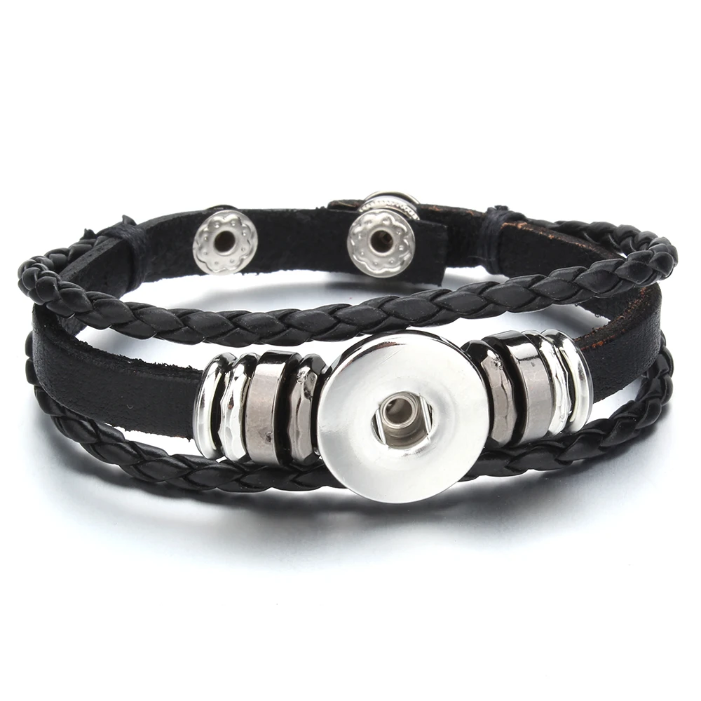 Snap Buttons Jewelry Handmade Braided Leather Snap Bracelet Bangles Fit 18mm Button DIY Ginger Charm Bracelet bracelet jewelry