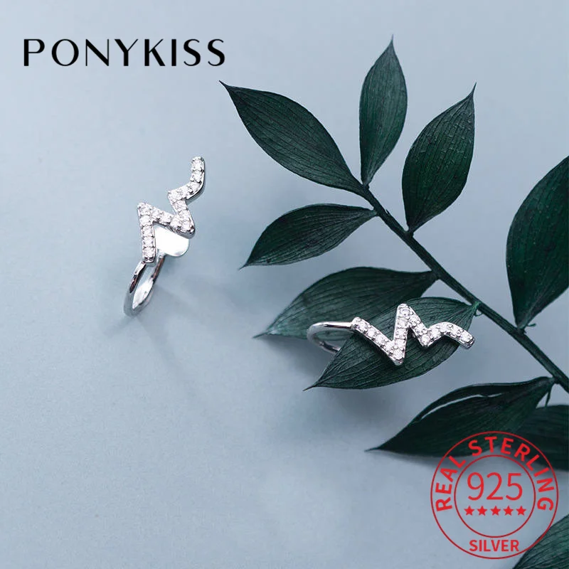 

PONYKISS 100% 925 Sterling Silver Zircon Wave Clip Earrings Romantic Delicate Women Party Accessory Girl Birthday Lovely Gift