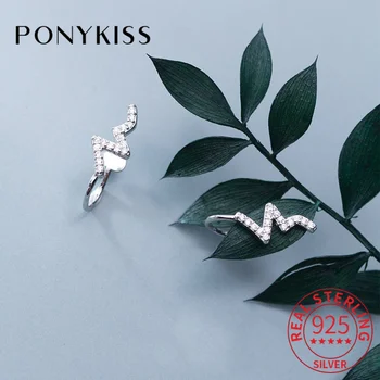 

PONYKISS 100% 925 Sterling Silver Zircon Wave Clip Earrings Romantic Delicate Women Party Accessory Girl Birthday Lovely Gift
