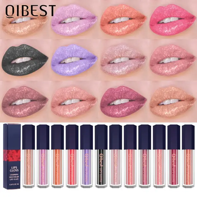 QIBEST 12 Colors Shimmer Lipstick Liquid Glitter Lip Gloss Waterproof Long-lasting Lip Tint Smooth Texture Lip Makeup Cosmetic 2