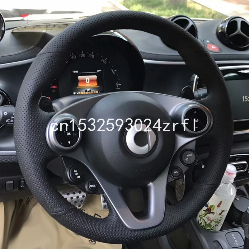 Для Benz smart 2018 черные кожаные DIY ручная швейная чехол рулевого колеса автомобиля |