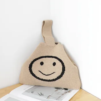 

Korean woolen cute smiley handbag ins wind knitted casual hand bag fashion wild vest bag hand bags women handbags