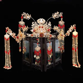 

New Retro chinese style Bridal Headdress Crown Costume Hair Accessories Gold Coronet Elegant Evening Suit