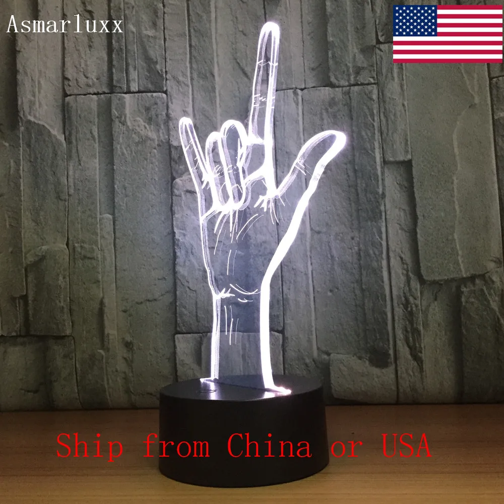  3D I Love U Sign LED Lamp RGBW Touch Switch 7 Color Charging Night Light Desk Table Lamp Bedside De